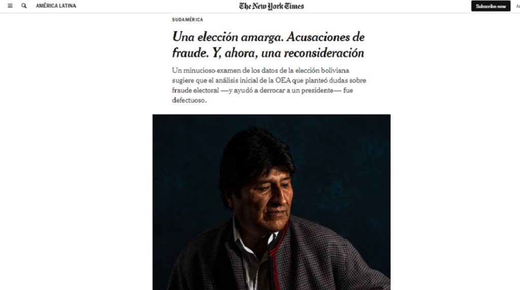 Nueva investigación del NYT reitera el fraude de la OEA en Bolivia
